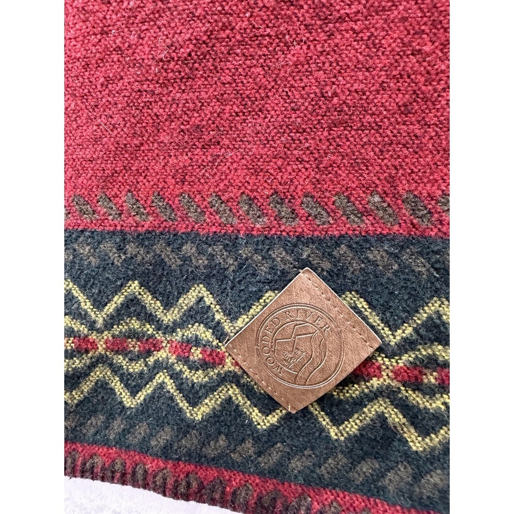 Wooded River Throw Blanket Wool Blend USA Red Black Bear Scene 72" X 60" - Picture 3 of 9